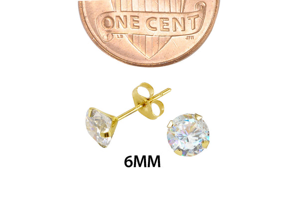 14k Yellow Gold Round CZ Cubic Zirconia Stud Earrings - Jewelryland.com