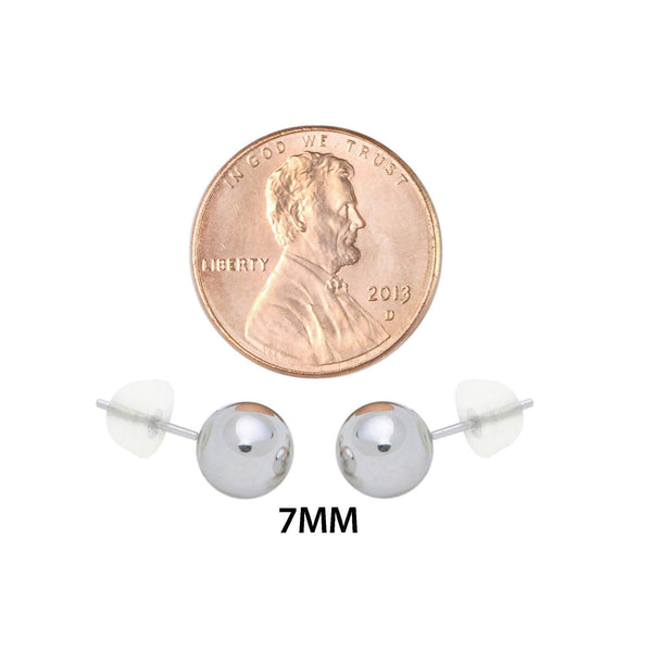 10k White Gold Ball Stud Earrings High Polish Silicone Safety Backs - Jewelryland.com