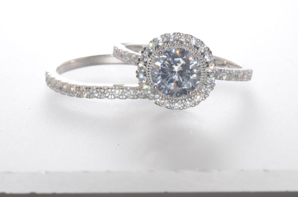 Sterling Silver 1.25 ct CZ Wedding Ring Set Round Brilliant Cubic Zirconia - Jewelryland.com