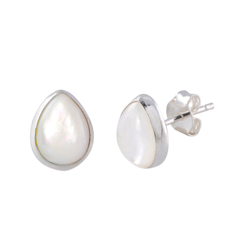 Sterling Silver Mother of Pearl Gemstone Earrings Pear Shaped 9mm x 7mm - Jewelryland.com
