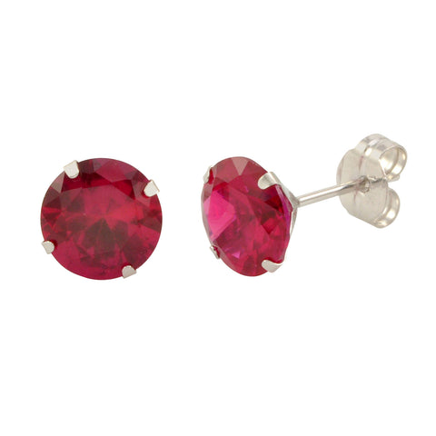 14k White Gold Ruby Red Cubic Zirconia Stud Earrings Round Birthstone CZ - Jewelryland.com