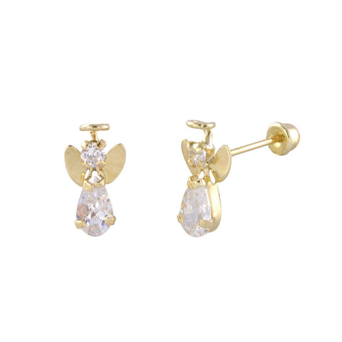 Angel CZ Stud Earrings 10k Yellow Gold Screwback 10mm - Jewelryland.com