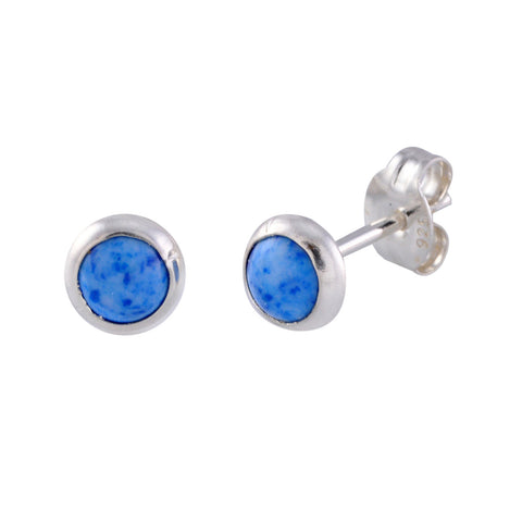Sterling Silver Gemstone Earrings Denim Lapis 6mm Round - Jewelryland.com