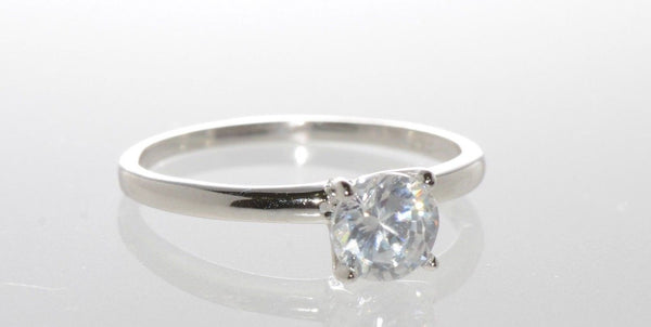 Solitaire Cubic Zirconia Engagement Ring Sterling Silver 6mm CZ - Jewelryland.com