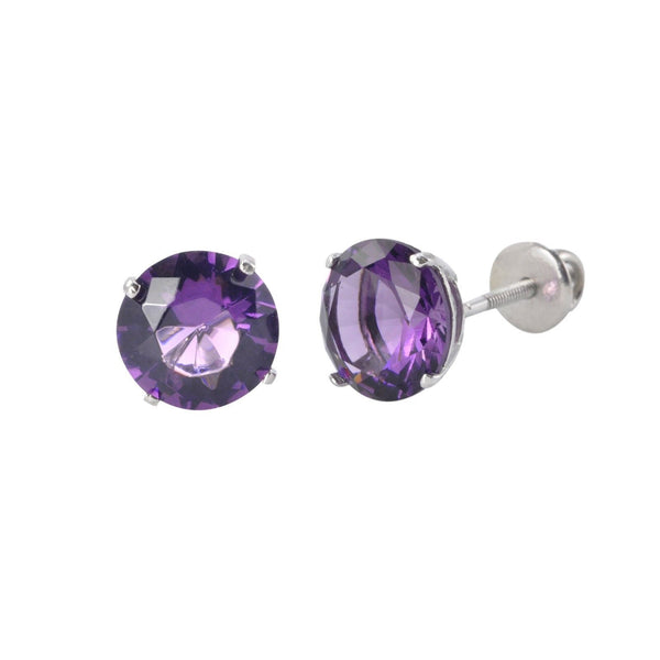 Sterling Silver Stud Earrings Amethyst CZ Cubic Zirconia Screwbacks - Jewelryland.com