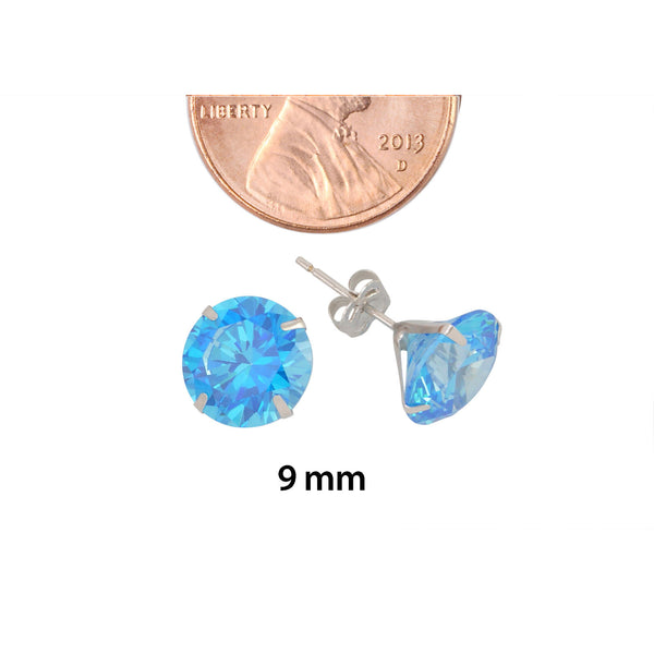 10k White Gold Blue Topaz CZ Stud Earrings Cubic Zirconia Round Prong Set - Jewelryland.com