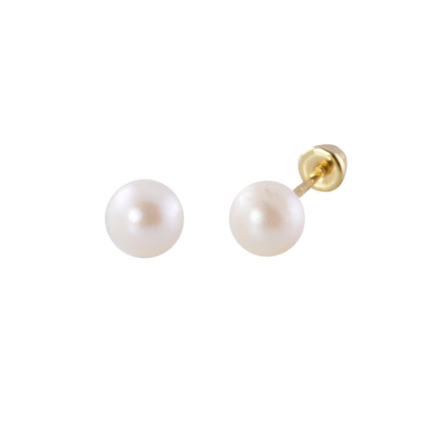 Round Pearl Earrings 10k Yellow Gold Screw Back 5mm - Medium Size - Jewelryland.com