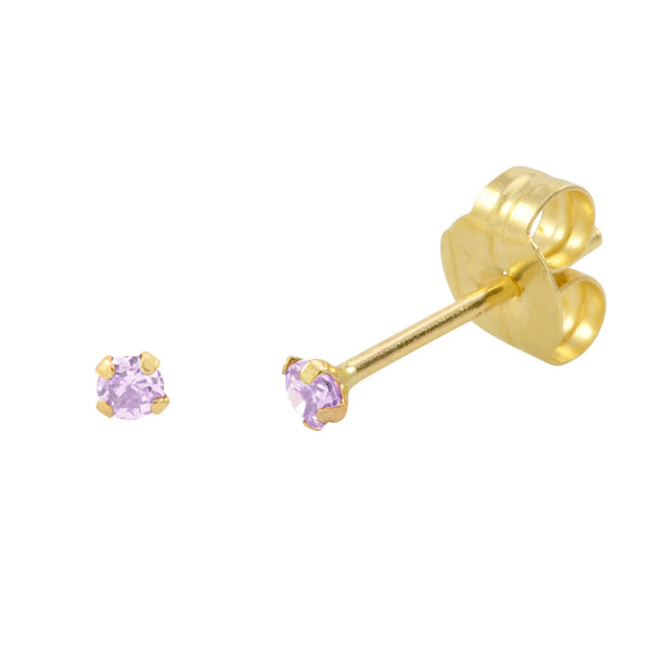 14k Yellow Gold Lavender Cubic Zirconia Stud Earrings Round Birthstone CZ - Jewelryland.com