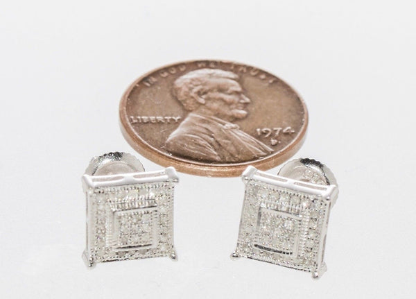Sterling Silver Diamond Stud Earrings Screwback (.20 cttw, I-J, I2) Square Shape - Jewelryland.com