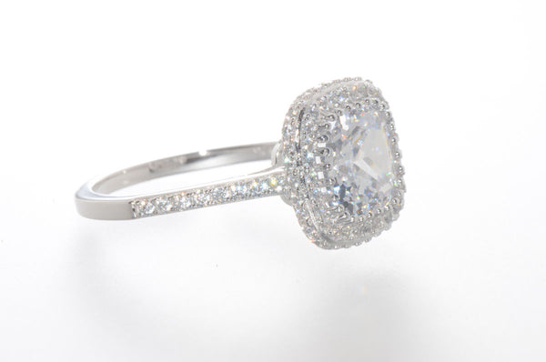 Sterling Silver CZ Ring 9mm Square Princess Cut Center Stone with Accent Stones - Jewelryland.com