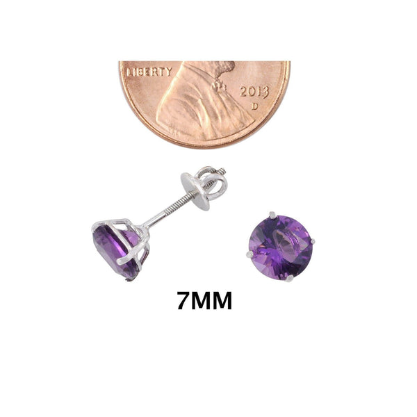 Sterling Silver Stud Earrings Amethyst CZ Cubic Zirconia Screwbacks - Jewelryland.com