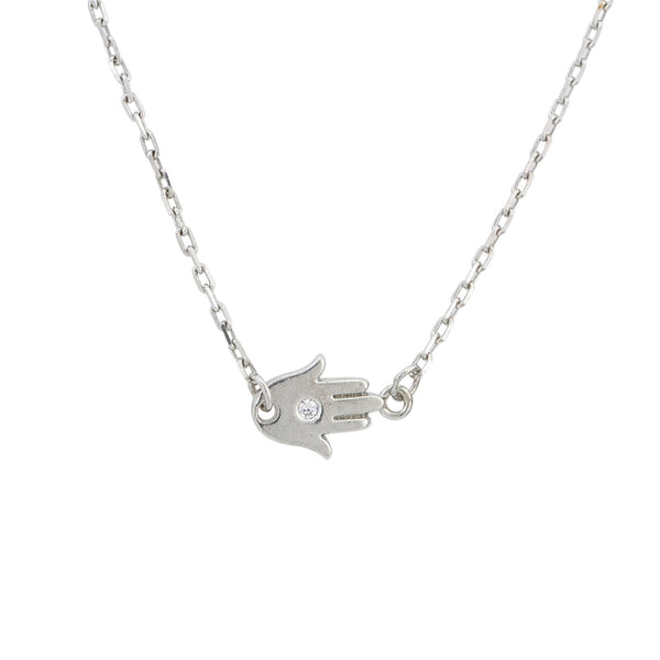 Sterling Silver Mini Hamsa Hand of God Pendant Necklace - Jewelryland.com
