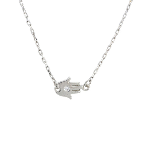 Sterling Silver Mini Hamsa Hand of God Pendant Necklace - Jewelryland.com