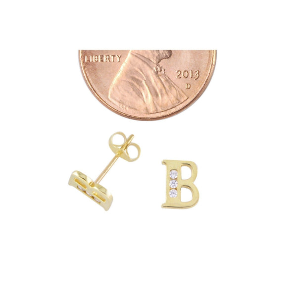 10k Yellow Gold Initial Letter B Stud Earrings Cubic Zirconia 7mm - Jewelryland.com
