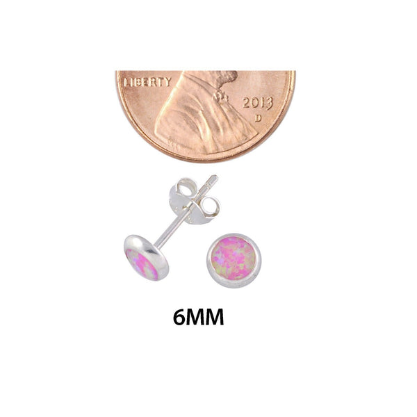 Womens Opal Earrings Round Iridescent Pink Sterling Silver Studs 6mm Circle - Jewelryland.com