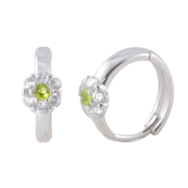 Sterling Silver Huggie Earrings Mini Flower CZ Birthstone Colors Hinged Hoops - Jewelryland.com