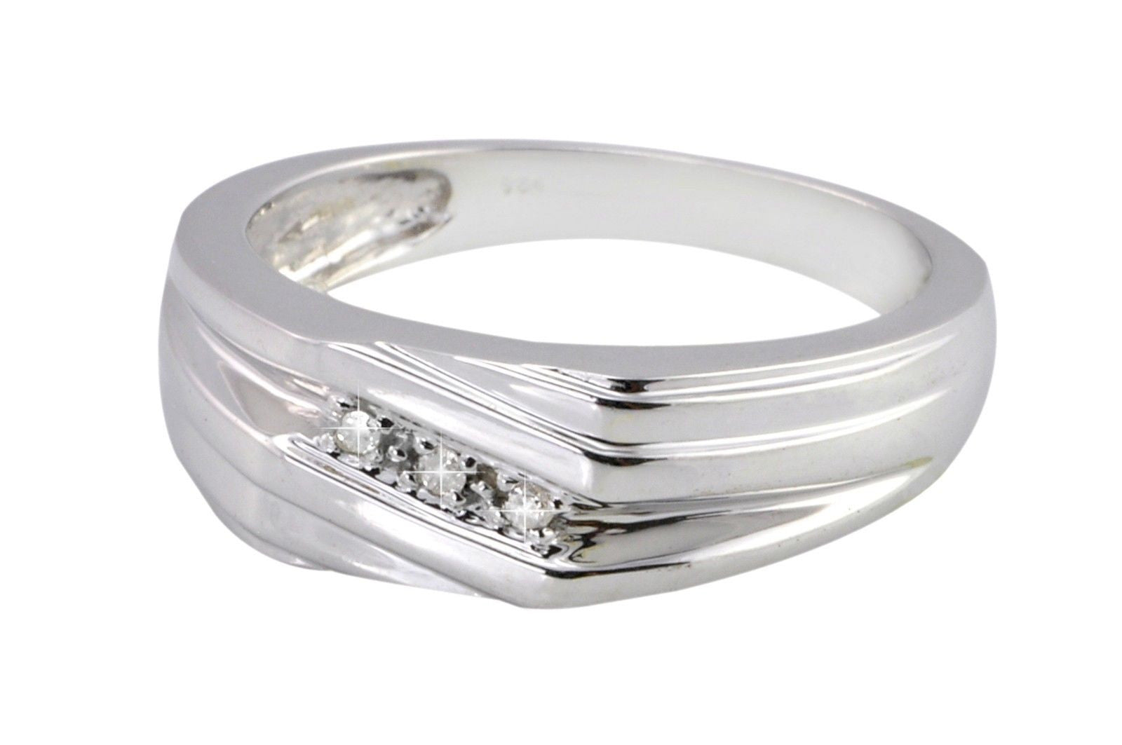 925 Sterling Silver Mens .04ct Diamond Ring Size 11 High Polish