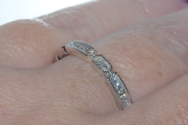 Sterling Silver Cubic Zirconia Elaborate Segmented Eternity Ring 3mm Wide Band - Jewelryland.com