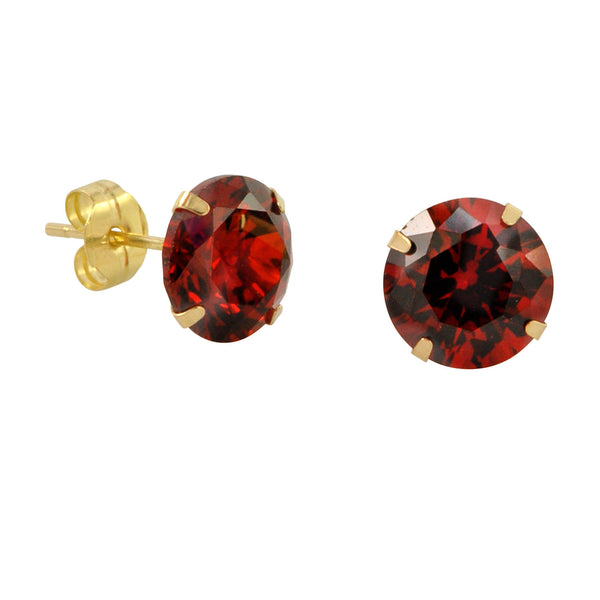 10k Yellow Gold Red Garnet CZ Stud Earrings Cubic Zirconia Round Prong Set - Jewelryland.com