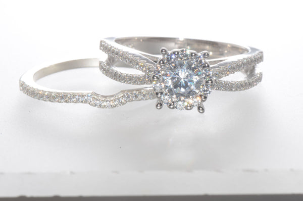 Sterling Silver CZ Wedding Ring Set 1/2 ct Cubic Zirconia CZ - Jewelryland.com