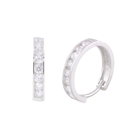 Hinged Hoops Huggie Earrings CZ .925 Sterling Silver 17mm x 3mm Cubic Zirconia - Jewelryland.com