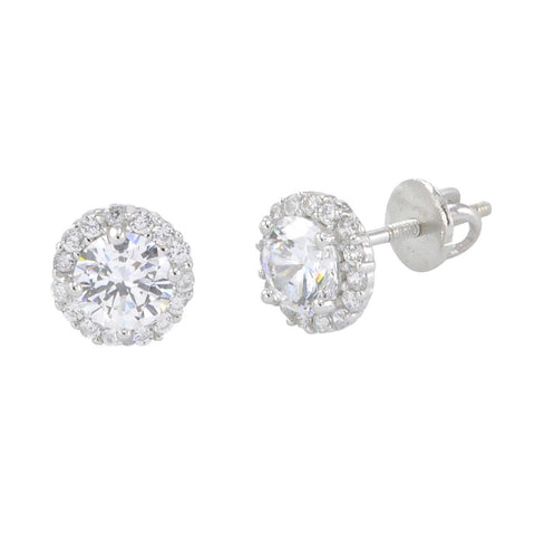 Sterling Silver Screwback Earrings 7mm Super Bright White CZ Micropave Border - Jewelryland.com