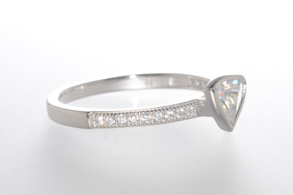 Sterling Silver Triangle CZ Ring Cubic Zirconia Stone with Accent Stones - Jewelryland.com