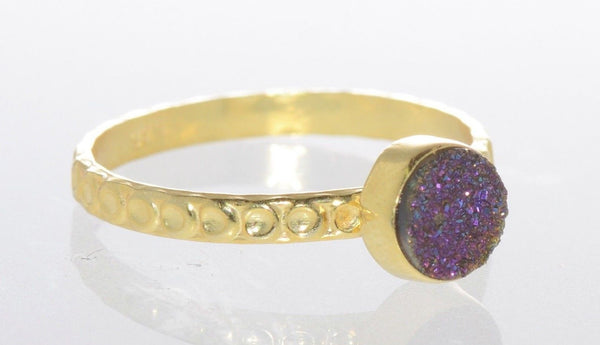Amethyst Druzy Ring Sterling Silver 18k Gold Plated Purple Multicolor Size 7 - Jewelryland.com