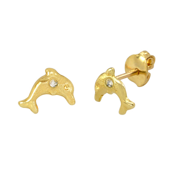 Mini Dolphin with CZ Stud Earrings 10k Yellow Gold 6x5 - Jewelryland.com