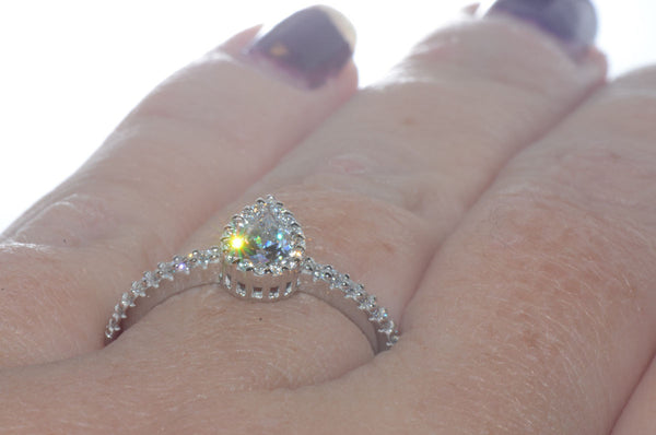 Sterling Silver Pear-Shaped CZ Ring 1ct - Jewelryland.com