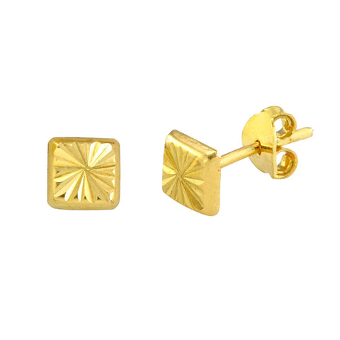 10k Yellow Gold Square Stud Earrings with Laser Cut Design 4mm - Jewelryland.com