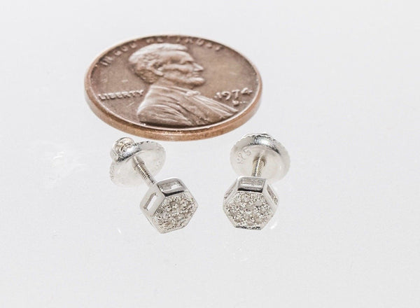 Diamond Stud Earrings (.10 cttw, I-J, I2) Hexagon Sterling Silver Screw Backs - Jewelryland.com