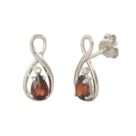 Diamond & Garnet Earrings (.01 cttw, I-J, I2) 925 Sterling Silver Figure Eight - Jewelryland.com