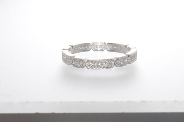 Sterling Silver Cubic Zirconia Elaborate Segmented Eternity Ring 3mm Wide Band - Jewelryland.com