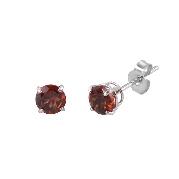 Garnet Earrings 14k White Gold January Birthstone Studs - Genuine Gemstone - Jewelryland.com