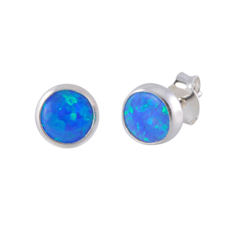 Sterling Silver Blue Green Opal Stud Earrings Gemstone 7mm Round - Jewelryland.com