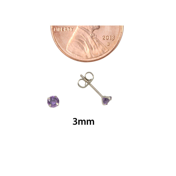 10k White Gold Purple CZ Stud Earrings Cubic Zirconia Round Prong Set - Jewelryland.com