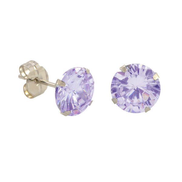 10k White Gold Round Light Purple CZ Stud Earrings Prong Set - Jewelryland.com