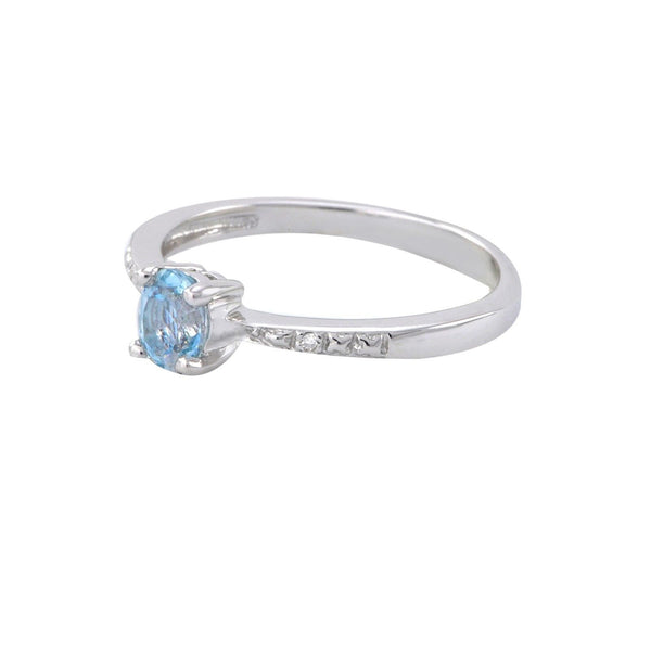 Sterling Silver .01ct Genuine Diamond Ring with Blue Topaz Stone Rectangle 5x4mm - Jewelryland.com