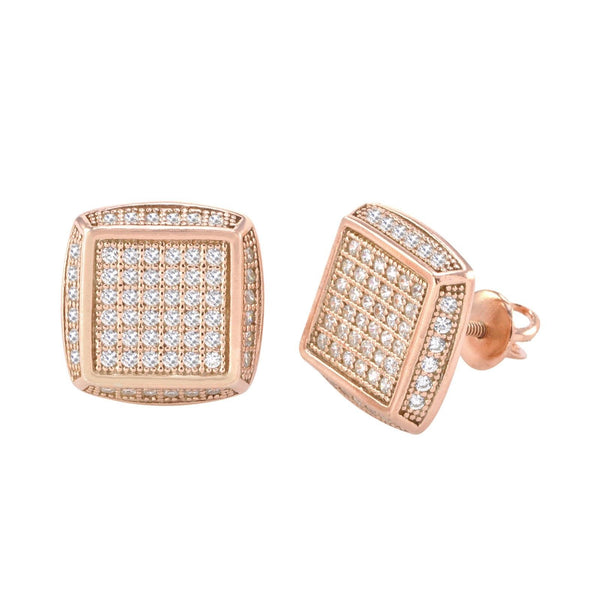 Sterling Silver Rose Gold Plated CZ Cubic Zirconia Stud Screwback Earrings 12mm - Jewelryland.com