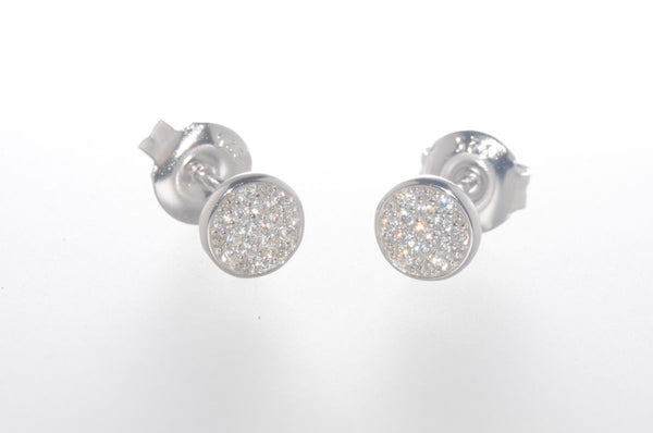 Sterling Silver CZ Stud Earrings Micropave Set Cubic Zirconia Stones 6mm Circle - Jewelryland.com