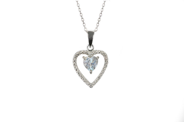 925 Sterling Silver Genuine 1pt Diamond and White Topaz Heart Pendant Necklace - Jewelryland.com