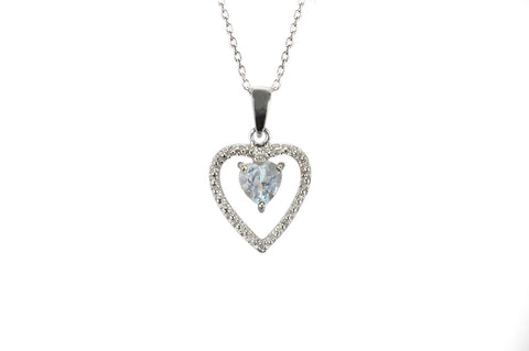 925 Sterling Silver Genuine 1pt Diamond and White Topaz Heart Pendant Necklace - Jewelryland.com