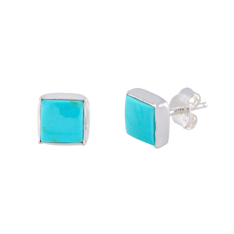 Sterling Silver Square Turquoise Stud Earrings 7mm - Jewelryland.com