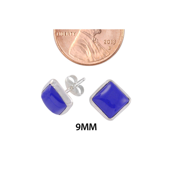925 Sterling Silver Gemstone Stud Earrings Blue Lapis 9mm Square - Jewelryland.com