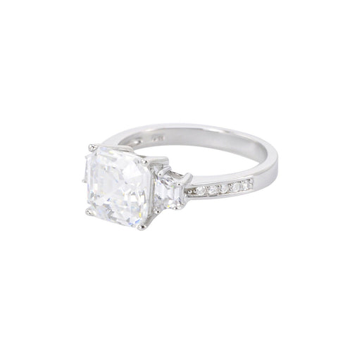 Sterling Silver 9mm Solitaire Square Cubic Zirconia CZ Ring Rhodium anti-tarnish - Jewelryland.com