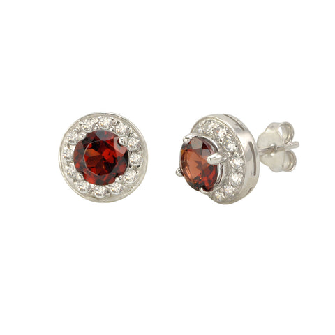 Garnet Gemstone Stud Earrings 925 Sterling Silver Round Gem CZ Accent - Jewelryland.com