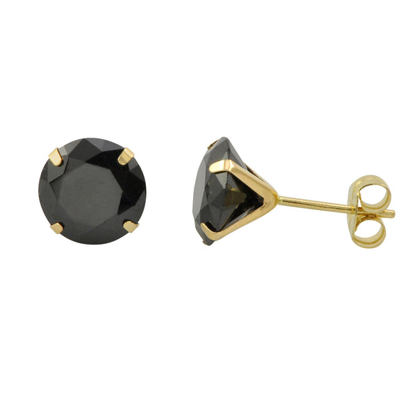 14k Yellow Gold Black Cubic Zirconia Stud Earrings Round CZ - Jewelryland.com