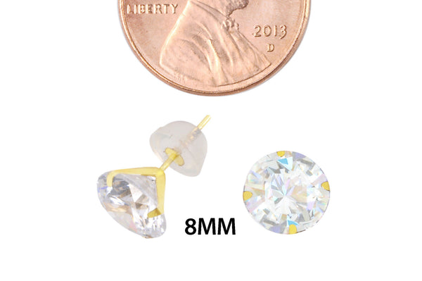 14k Yellow Gold Round CZ Cubic Zirconia Stud Earrings with Safety Silicone Backs - Jewelryland.com