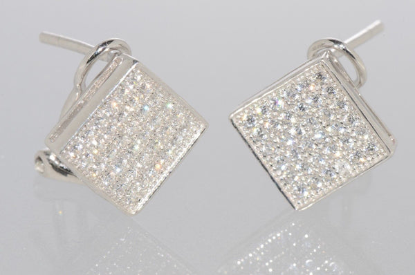925 Sterling Silver CZ Stud Earrings Leverback Square Shape 9mm Clear - Jewelryland.com